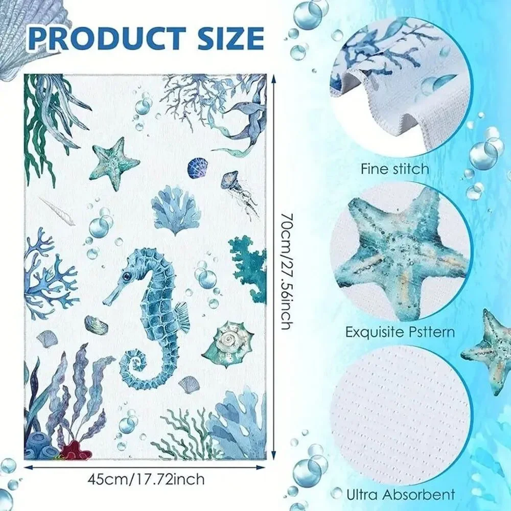 Sea Life Kitchen Towels Turtle Sea Horse Star Fish Jellyfish Cotton 6pc Gift NEW